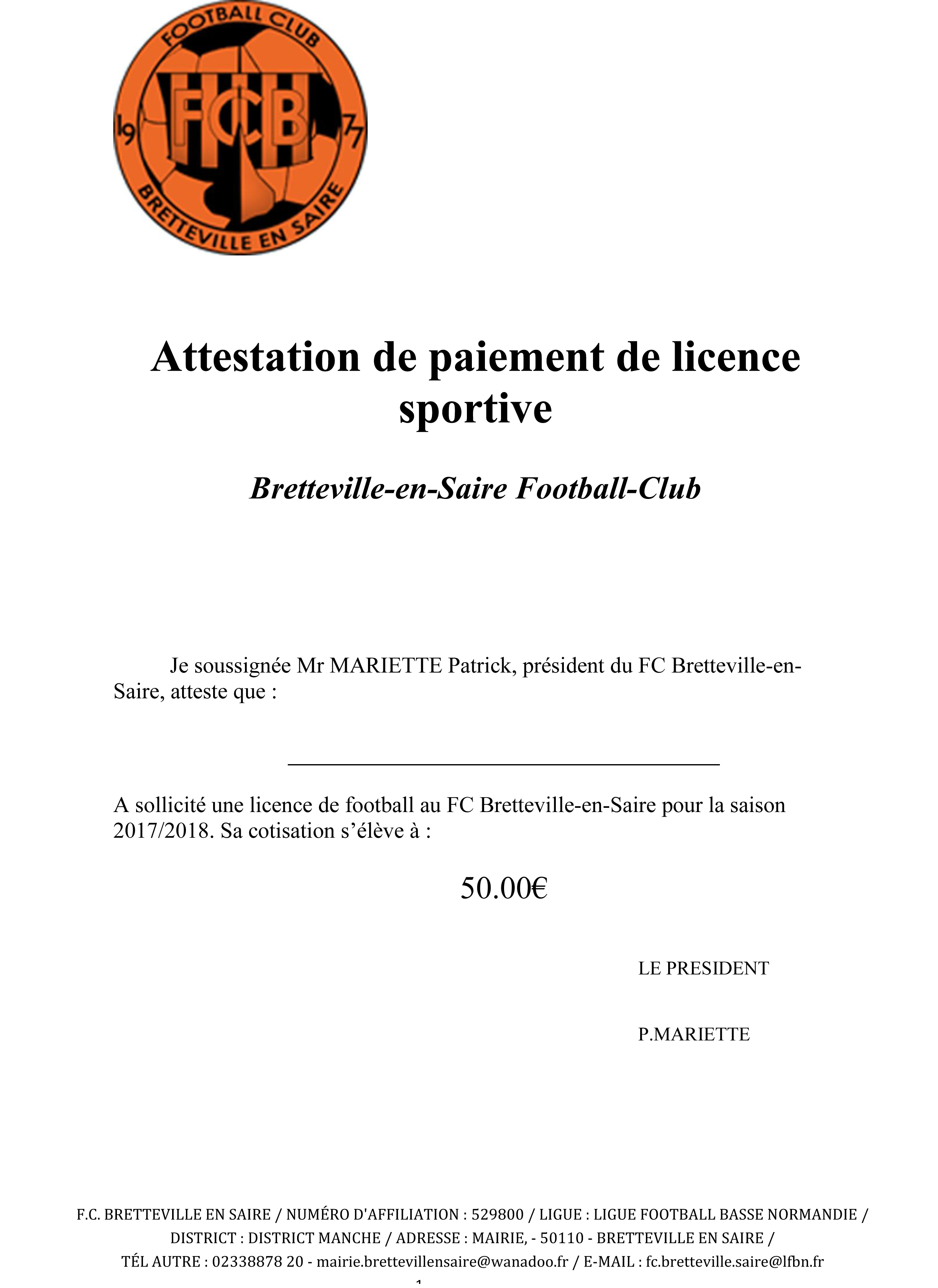 exemple facture licence sportive